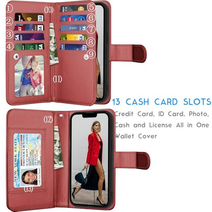 Tekcoo Wallet Case Compatible with iPhone 16E 2025 (6.1 inch) Luxury ID Cash Credit Card Slots Holder [Detachable Magnetic Hard Case] Carrying Pouch Folio Flip PU Leather Cover [Wine Red] - color: Wine Red, size: 16E 2025