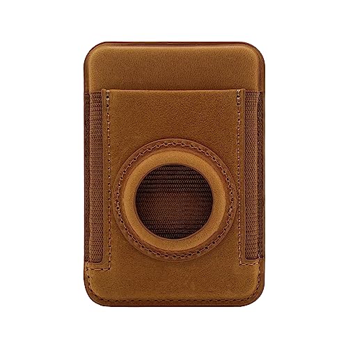 Magnetic Wallet Compatible with AirTag Holder, Genuine Crazy Horse Leather Magnetic Wallet. (Brown)