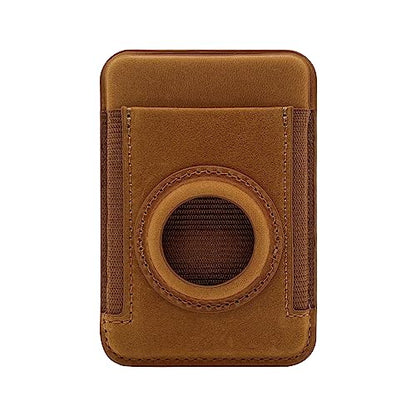 Magnetic Wallet Compatible with AirTag Holder, Genuine Crazy Horse Leather Magnetic Wallet. (Brown)