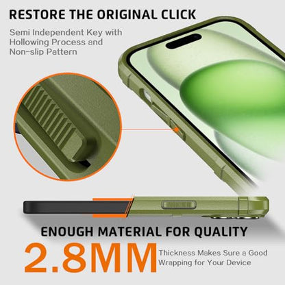 Rugged Shield 8ft Drop Proof TPU Thick Armor Tactical Protective Case Compatible with iPhone 15 (6.1 inches) - Army Green - color: Army Green, size: iPhone 15