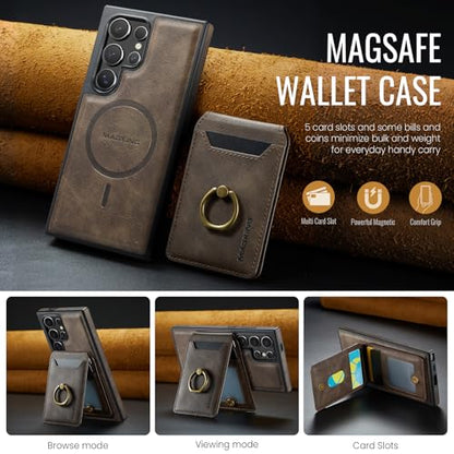 for Samsung Galaxy S26 Ultra 2 in 1 Detachable Card Bag Wallet Case Durable Leather Wallets Magnetic Card Holder 4 Card Slots Ring Stand RFID Blocking Coffee - color: Coffee, size: Samsung Galaxy S26 Ultra
