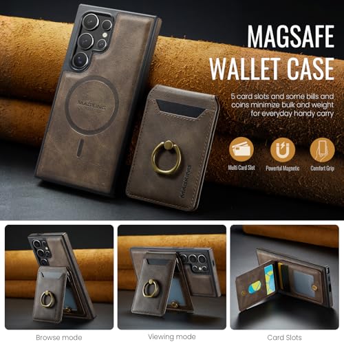 for Samsung Galaxy S26 Ultra 2 in 1 Detachable Card Bag Wallet Case Durable Leather Wallets Magnetic Card Holder 4 Card Slots Ring Stand RFID Blocking Coffee - color: Coffee, size: Samsung Galaxy S26 Ultra