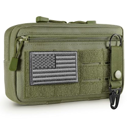 FRTKK Tactical Molle Admin Pouch Utility Laser Cut EDC Tool Pouch Bag Horizontal Modular Pouches Include US Flag Patch and Keychain - color: Army Green
