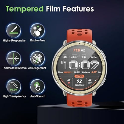 Compatible for Amazfit Active 2 screen protector, Anti-Scratch 3D Full Screen Coverage flim, Case Friendly, HD Ultra, 3 PACK - size: Amazfit Active 2