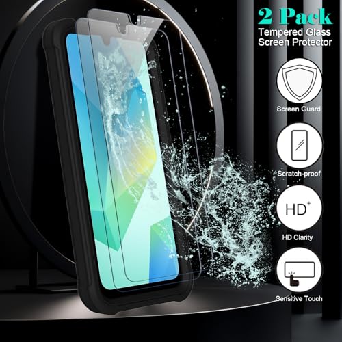 for Samsung Galaxy A16 5G Case with 2 Pack Tempered Glass Screen Protector, [Holster Series] Belt Clip Hard Tough Heavy Duty Rugged Shockproof Protective Cell Phone Case (Black) - color: Black