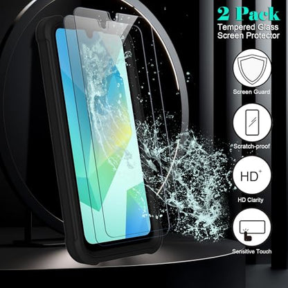 for Samsung Galaxy A16 5G Case with 2 Pack Tempered Glass Screen Protector, [Holster Series] Belt Clip Hard Tough Heavy Duty Rugged Shockproof Protective Cell Phone Case (Black) - color: Black