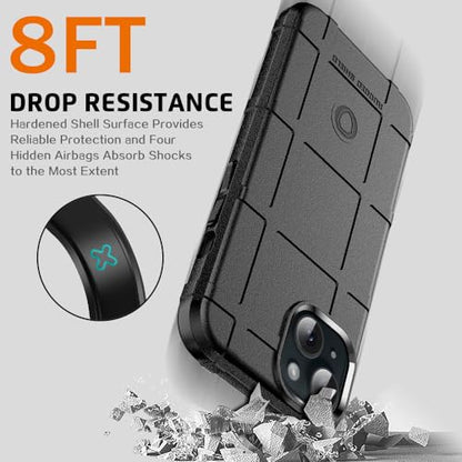 Rugged Shield 8ft Drop Proof TPU Thick Armor Tactical Protective Case Compatible with iPhone 15 (6.1 inches) - Dark Black - color: Dark Black, size: iPhone 15