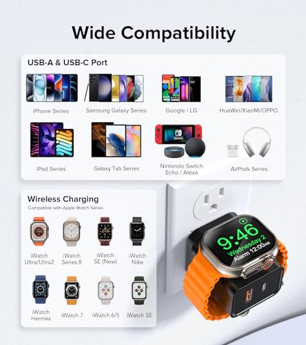 [3 in 1] USB C Charger Block for Apple Watch Charger Magnetic Fast Charging - color: Black