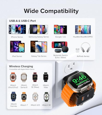 [3 in 1] USB C Charger Block for Apple Watch Charger Magnetic Fast Charging - color: Black