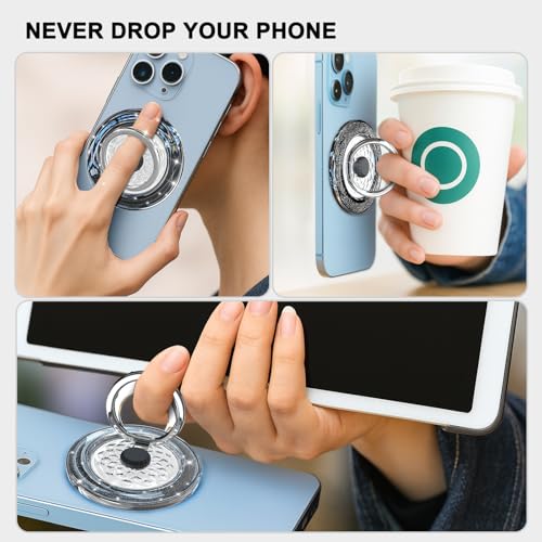 Magnetic Phone Ring Holder for MagSafe, Glitter Magnet Finger Ring Grip Stand Holder, 360° Rotation Fit for iPhone 17 16 15 14 13 12, Pro, Pro Max, Plus, Mag Safe Accessories, All Black - color: Black&Black