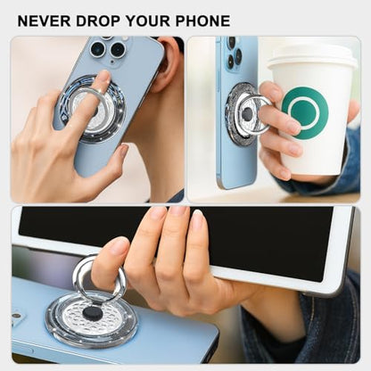 Magnetic Phone Ring Holder for MagSafe, Glitter Magnet Finger Ring Grip Stand Holder, 360° Rotation Fit for iPhone 17 16 15 14 13 12, Pro, Pro Max, Plus, Mag Safe Accessories, All Black - color: Black&Black