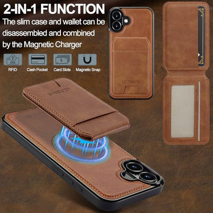 L3 2 in 1 Detachable Leather Wallet and Phone Cases Compatible with iPhone 17 Case with Card Holder RFID Blocking, Compatible with Magsafe Charging 6.3 Kickstand (Brown, IP 17) - color: Brown, size: 6.3 inches