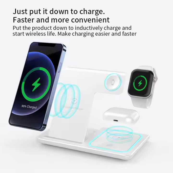 Foldable 3 in 1 Fast Charging Station for Apple Products, iPhone 17 16 15 14 13 12 Pro Max, Travel Dock Adapter & Light for i-Watch Series 11 10 9 Ultra 3/2 SE 3/2,for AirPods 4 3 2 Pro 3/2 (White) - color: WHITE