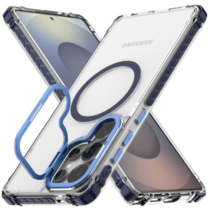 Nvollnoe for Samsung S25 Ultra Case Compatible with MagSafe Military Grade Shockproof Heavy Duty Protective Adjustable Kickstand Ultra Clear Magnetic Phone Case for Samsung S25 Ultra(Blue) - color: Clear-Blue