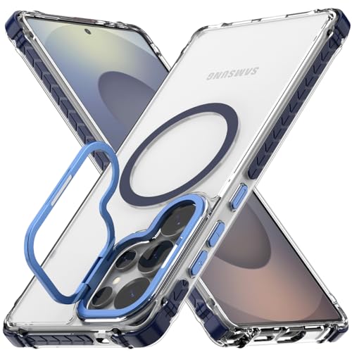 Nvollnoe for Samsung S25 Ultra Case Compatible with MagSafe Military Grade Shockproof Heavy Duty Protective Adjustable Kickstand Ultra Clear Magnetic Phone Case for Samsung S25 Ultra(Blue) - color: Clear-Blue