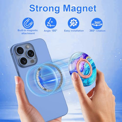 Magnetic Phone Ring Holder for MagSafe Grip,[Super Magnet],Stylish 360° Rotation Cell Phone Grip Stand Finger Ring Kickstand for iPhone 17 16 15 14 Pro Max,iPad and Smartphones,Blue - color: Blue