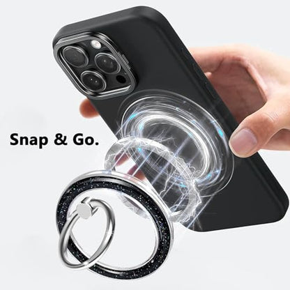 Magnetic Phone Ring Holder for MagSafe,360 Degree Rotation Magnet Cell Phone Grip Glitter Design Stand Finger Ring Kickstand for Smartphone - Black