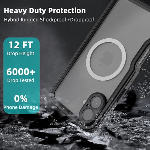 Waterproof Clear Case for iPhone16 Plus, IP68 Magnetic DropProof, BlackSide - size: iPhone 16 Plus 6.7 inch