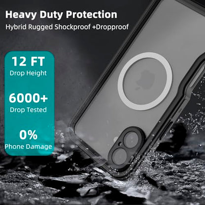 Waterproof Clear Case for iPhone16 Plus, IP68 Magnetic DropProof, BlackSide - size: iPhone 16 Plus 6.7 inch