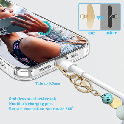 Silicone Beaded Phone Wrist Strap, Phone Bracelet Strap with Tether Tab Elastic Hands Free Wristlet Strap - color: Greenpiece