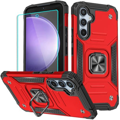 for Samsung S23 FE Case: S23 FE Case with Screen Protector: (Heavy Duty) Military Grade 360° Rotatable Kickstand Shockproof Protective Cases for Samsung Galaxy S23 FE (Red) - color: Samsung S23 FE Case Red