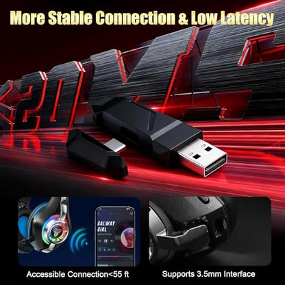 2.4GHz Wireless Gaming Headsets for PS5/PS4/Switch, New RGB Bluetooth 5.4 Noise Cancelling Gaming Headphones with 7.1 Surround Sound, 40mm Drivers, 276g Ultraligero, Memory Foam, 40Hrs Audífonos Gamer