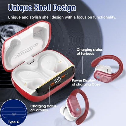 Wireless Earbuds Sports, 75Hrs Bluetooth 5.4 Headphones, Bass Hi-Fi Stereo - color: Y-Starry Red