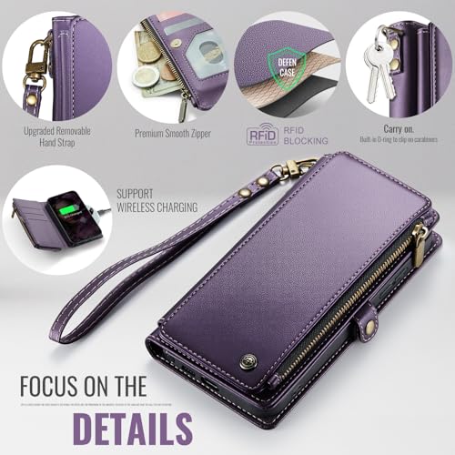 Defencase for Samsung Galaxy S26 Ultra Wallet Case with Card Holder, Purple | with RFID Blocking Zipper Pocket, Durable PU Leather, Wrist Strap, S26 Ultra Flip Phone Cases Cover with Stand for Women Men - color: Purple