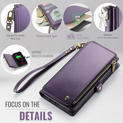 Defencase for Samsung Galaxy S26 Ultra Wallet Case with Card Holder, Purple | with RFID Blocking Zipper Pocket, Durable PU Leather, Wrist Strap, S26 Ultra Flip Phone Cases Cover with Stand for Women Men - color: Purple