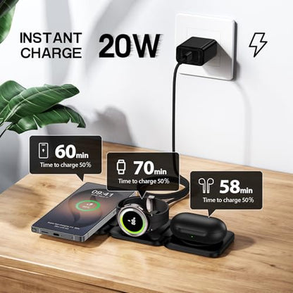 Wireless Charger for Samsung, 3 in 1 Charging Station Travel Charger - color: Black