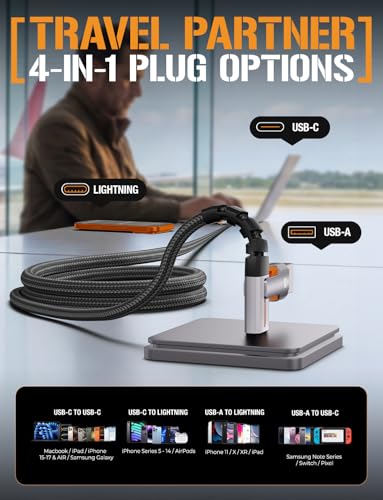 ToughTested 6.5FT 4-in-1 USB-C, Lightning & USB-A Charging Cable, 60W PD