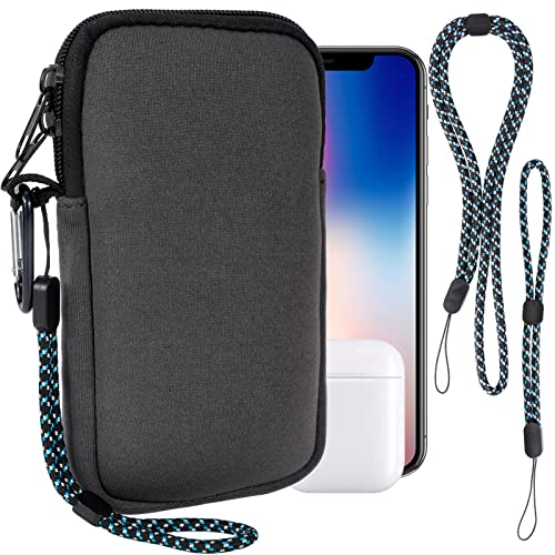 Pwsap Phone Sock, Universal Shock & Impact Resistant Neoprene Pouch with Carabiner and Lanyard Strap Sleeve Case for Hiking & Travelling Phone Bag Fits Phones up to 7 Inches, Gray, M - color: Gray, size: M