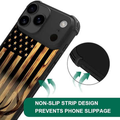 DJSOK Case for iPhone 17 Pro Max,Compatible with MagSafe,Anti-Scratch Shockproof Case,Wood Grain American Flag Buck Hunter Deer - color: Wood Grain American Flag Buck Hunter Deer, size: IPhone 17 Pro Max