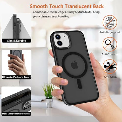 Magnetic iPhone 12/12Pro case,Compatible with Magsafe, Military-Grade Protection,Slim Translucent Matte Shockproof with Anti-Scratch Anti-Fingerprint Phone Cover (Black, iPhone 12/12Pro) - color: Black, size: iPhone 12/12Pro
