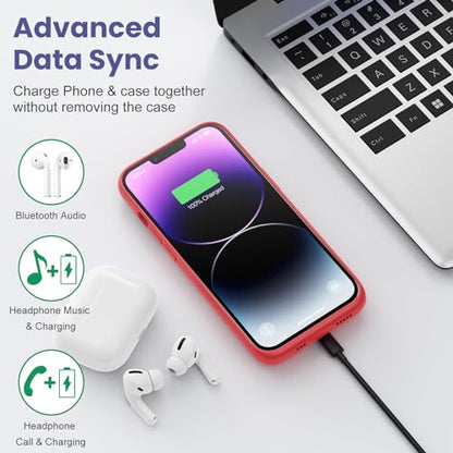 Feob Battery Case for iPhone 13/13 Pro/14,[2025 Upgraded] 7500 mAh Ultra-Slim Portable Extended Charger Cover for iPhone 13/13 Pro/14 Charging Case (6.1 Inch)-Red - color: Red