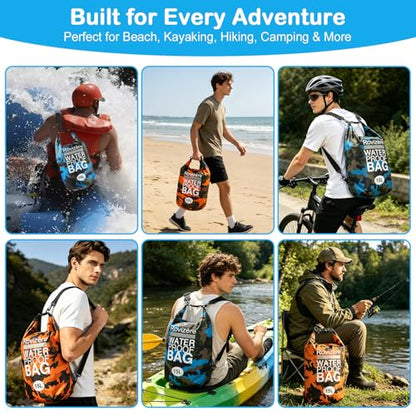 20L Waterproof Dry Bag, Camouflage Blue | Roll Top with Reflective Strip, Phone Pouch & Emergency Whistle, Backpack with Shoulder Strap, Lightweight Heavy Duty - color: Camouflage blue, size: 20L