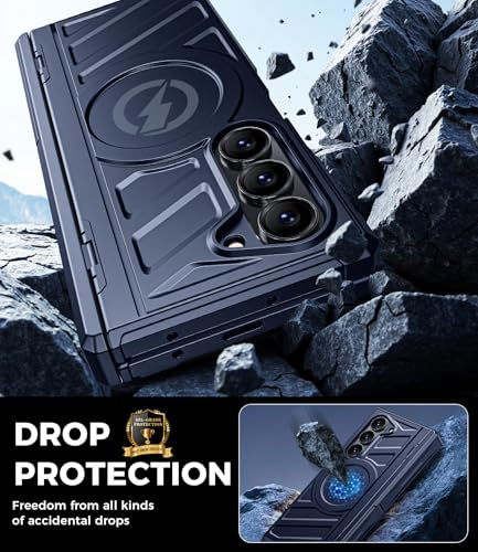for Samsung Galaxy Z Fold 6 Case: Heavy Duty Armor Phone Case [Compatible with MagSafe][Hinge Protection][Dual Kickstand] Shockproof TPU+PC Cover for zfold 6 5G 2024 Blue - color: Blue