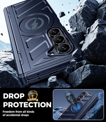 for Samsung Galaxy Z Fold 6 Case: Heavy Duty Armor Phone Case [Compatible with MagSafe][Hinge Protection][Dual Kickstand] Shockproof TPU+PC Cover for zfold 6 5G 2024 Blue - color: Blue