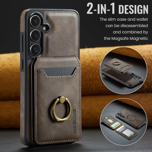 for Samsung Galaxy S26 Plus 2 in 1 Detachable Card Bag Wallet Case Durable Leather Wallets Magnetic Card Holder 4 Card Slots Ring Stand RFID Blocking Coffee - color: Coffee, size: Samsung Galaxy S26 Plus