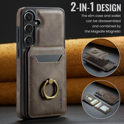 for Samsung Galaxy S26 2 in 1 Detachable Card Bag Wallet Case Durable Leather Wallets Magnetic Card Holder 4 Card Slots Ring Stand RFID Blocking Coffee - color: Coffee, size: Samsung Galaxy S26