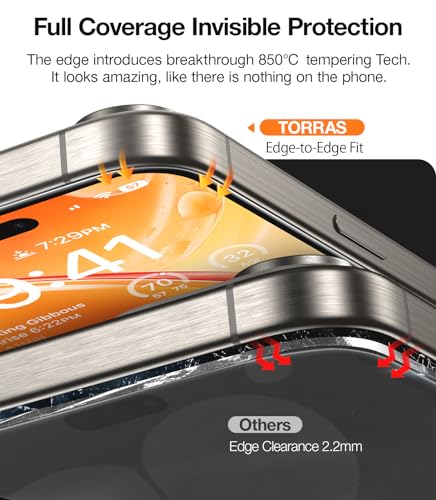 TORRAS Military-Grade Screen Protector for iPhone 15 Pro Max [9H+ Aerospace Tempered Glass＆12FT Shatterproof ] One-Step Installation Full Coverage Fit Bubble Free Top-Notch Protection, 2 Pack - size: iPhone 15 Pro Max (6.7 inch)