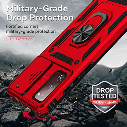 for Samsung Galaxy S20 FE 5G Case with Camera Lens Cover HD Screen Protector, Military-Grade Drop Tested Magnetic Ring Holder Kickstand Protective Phone Case for Samsung Galaxy S20 FE 5G (Red) - color: Red with camera cover Military-Grade 2nd gen