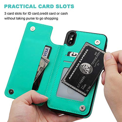 ONETOP for iPhone Xs Max Wallet Case with Credit Card Holder,LightBlue | Kickstand,ID/Cash Holder,Case Wallet with Card Slots,Double Magnetic Clasp,Durable PU Leather Shockproof Cover for Women Men - color: iPhone Xs Max 6.5" Green