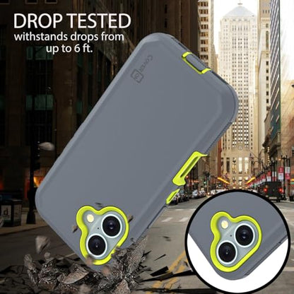 CoverON Rugged Designed for Apple iPhone 16 Case, Heavy Duty Military Grade A Hybrid Etched Grip Rigid Hard Plastic Cover Fit iPhone 16 Phone Case - Gray/Green - color: Gray