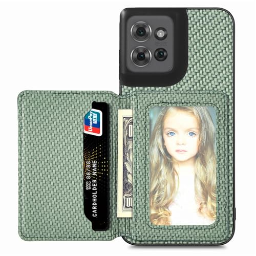 for Motorola Moto G Power 2026 Case Wallet with Card Holder Green | Shockproof Protective Phone Cases Cover, Carbon Fiber Pattern Design, Built-in 2 Credit Card Slots, Hidden Magnetic Closure - color: Green