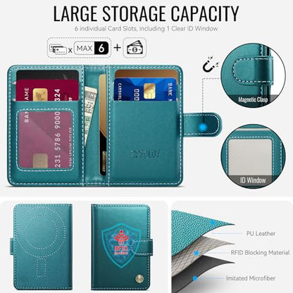 for Magsafe Magnetic Phone Wallet Card Holder, Elegant Green - color: Elegant Blue Green