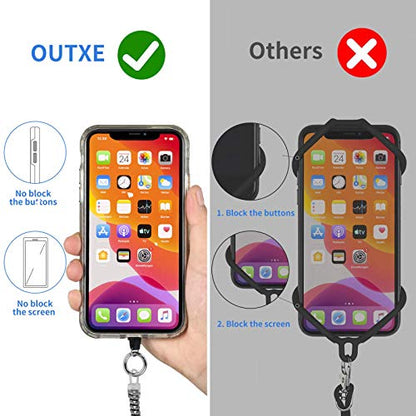 OUTXE Phone Lanyard Tether with 4 Patch- 2× Phone Tether, 4× Phone Patch with Adhesive, Compatible with Smartphone- Silver - color: #1- Silver