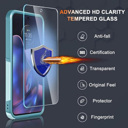 Case Compatible with Moto G 5G 2024, Full Body Heavy Duty Rugged Shockproof Protective Phone Cover with Lanyard Strap, Tempered Glass Screen Protector, Mint Green | with Tempered Glass Screen Protector+Lanyard Strap,Rugged Shockproof Protective Phone Case