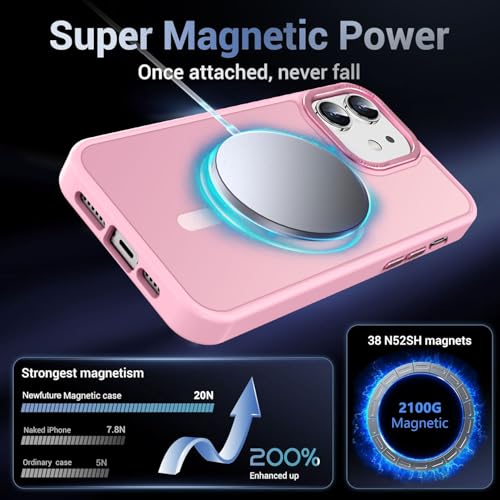 Newfuture Magnetic for iPhone 11 Case Matte Shockproof, Chalk Pink | Military Drop Protection, Slim Matte Anti-Fingerprint, Compatible with Magsafe, Camera Guard, Translucent Protective Cover - color: Chalk Pink, size: iPhone 11 6.1inch