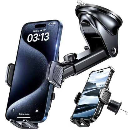 Car Phone Holder【Upgraded Strongest Suction & Clip】 3in1 Universal Cell Phone Mount for Dashboard Windshield Air Vent, Truck Cradle Stand for iPhone 17 Pro Max 16 15 14 13 12 11 SE
